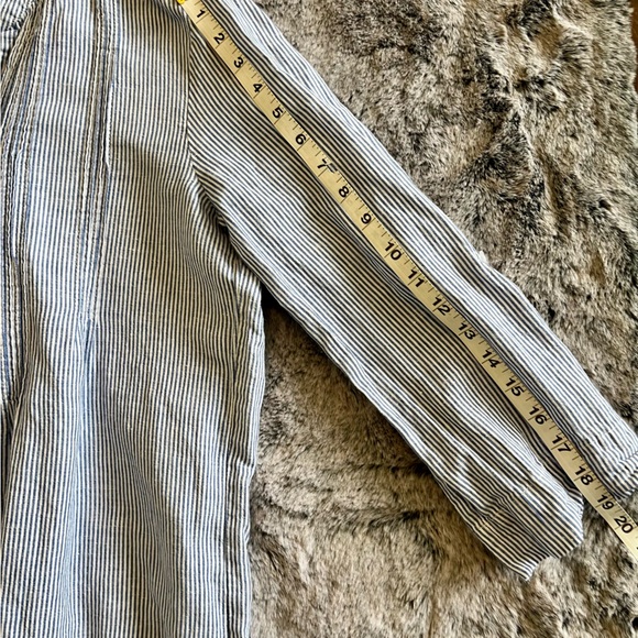 Tahari Linen Blend blue & white striped Long Sleeve Dress Size Small GUC Midi - Picture 12 of 15